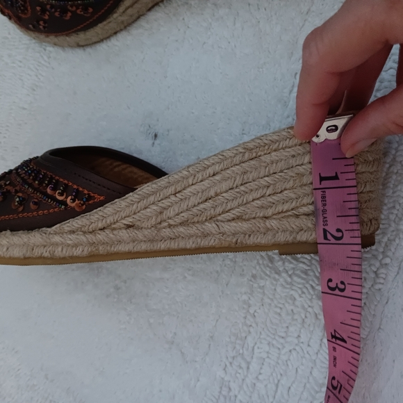 No Boundaries~Brown Neutral Sequin Beaded Espadrille Wedge Sandals - Picture 6 of 14